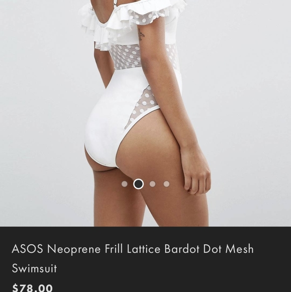 ASOS neoprene frill lattice Bardot dot mesh swimsuit - Picture 2 of 11